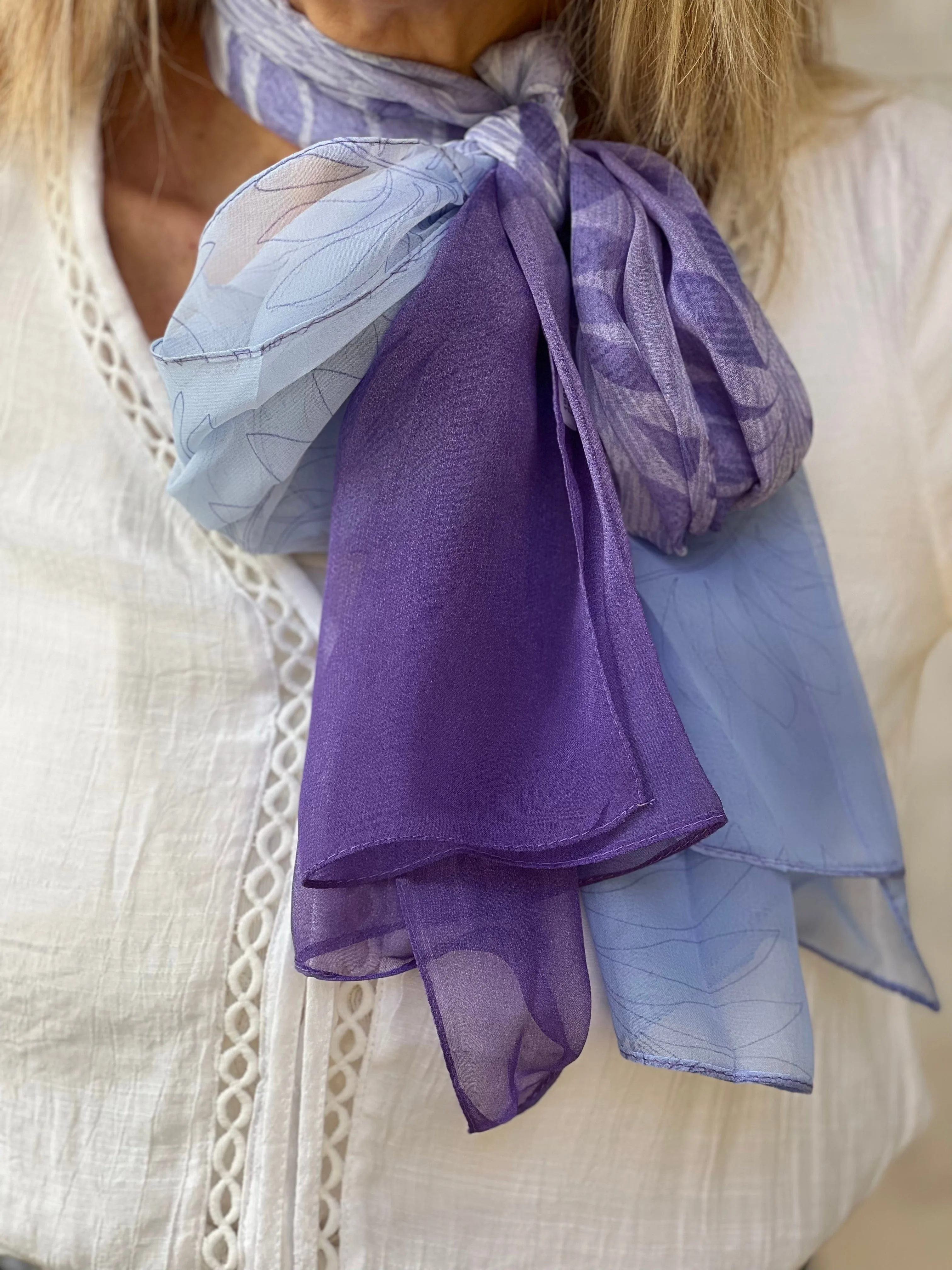 💥 Chiffon Scarf - Purple Lilac Leaf