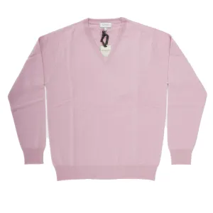 100% Cashmere Gents V Neck Plain Jumper Ballerina Pink