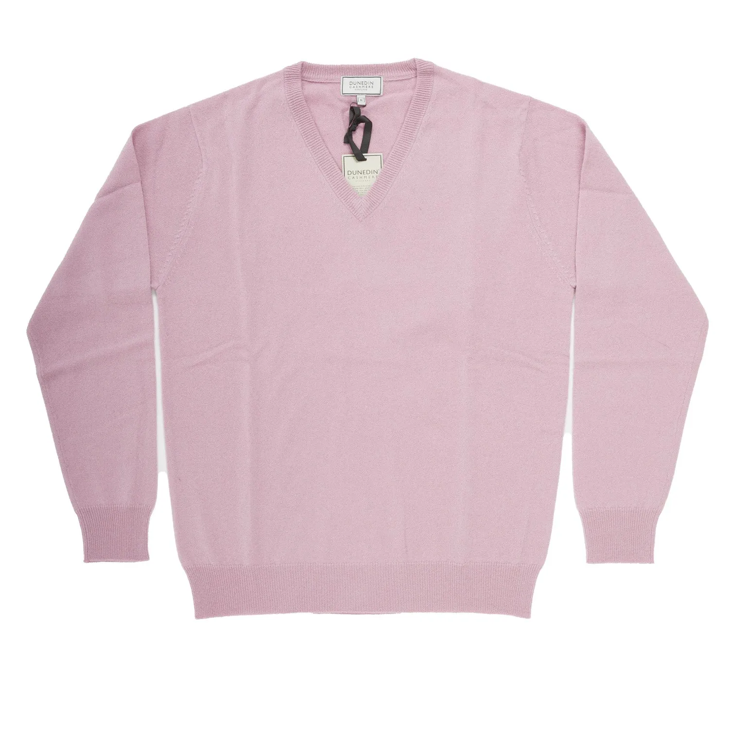 100% Cashmere Gents V Neck Plain Jumper Ballerina Pink