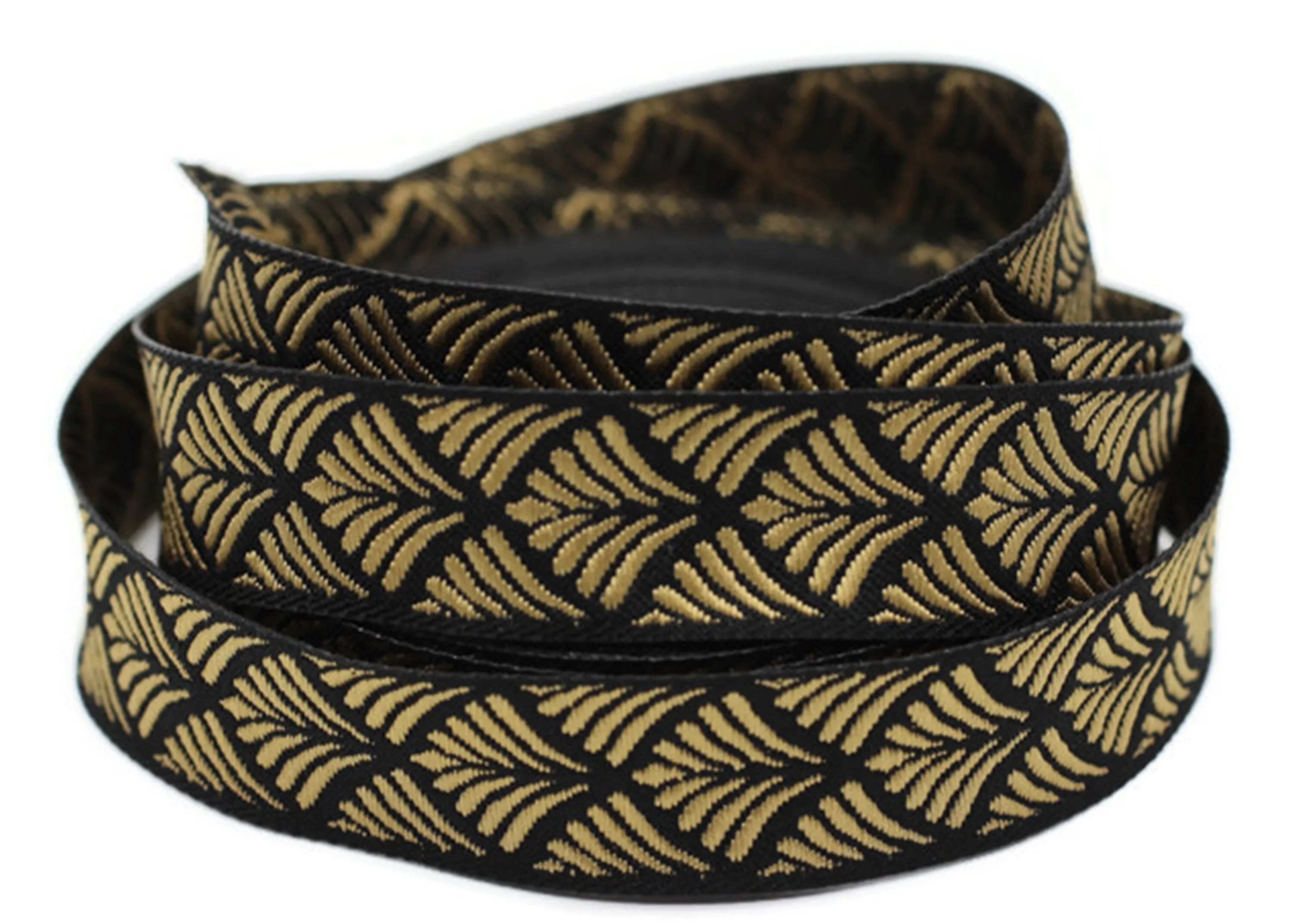 20 mm Golden-Black Seashell 0.78 (inch) | SeaShell Ribbon | Embroidered Woven Seashell Ribbon | Jacquard Ribbon | 20 mm Wide | 20273