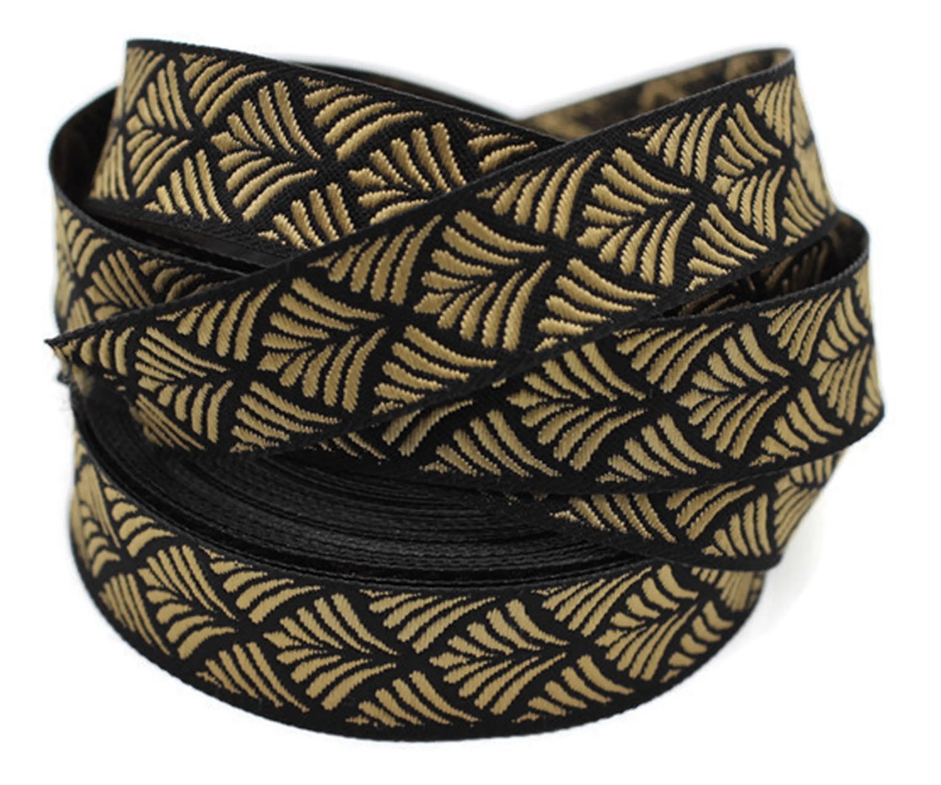 20 mm Golden-Black Seashell 0.78 (inch) | SeaShell Ribbon | Embroidered Woven Seashell Ribbon | Jacquard Ribbon | 20 mm Wide | 20273