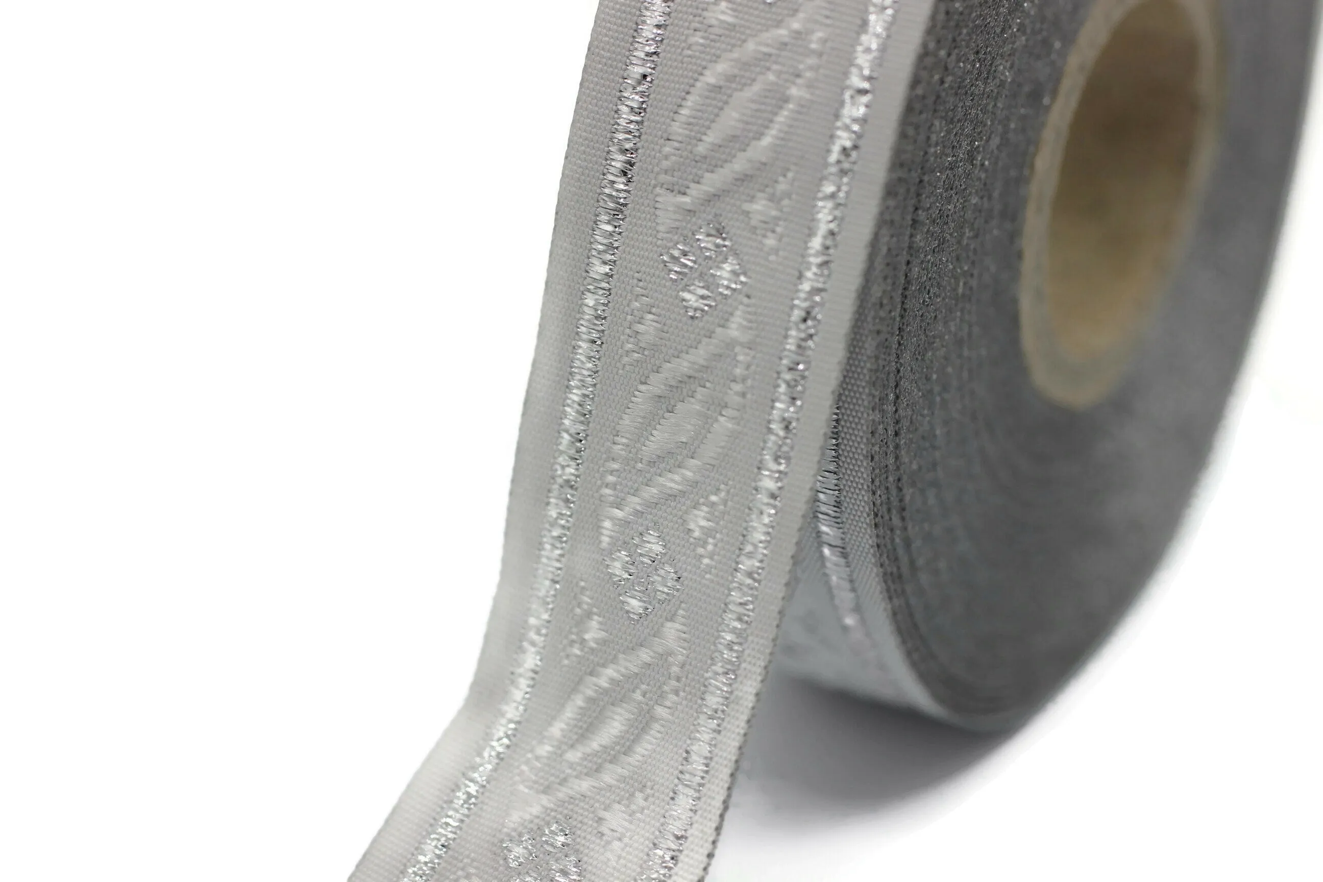 20 mm Grey Silver Leaf Tendril 0.78 (inch) | Leaf Tendril Ribbon | Embroidered Woven Leaf Ribbon | Jacquard Ribbon | 20 mm Wide | OZV01