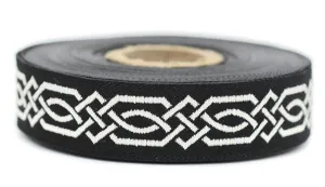 20 mm Silver-Black Celtic Claddagh 0.78 (inch) | Celtic Ribbon | Embroidered Woven Ribbon | Jacquard Ribbon | 20 mm Wide | 20272