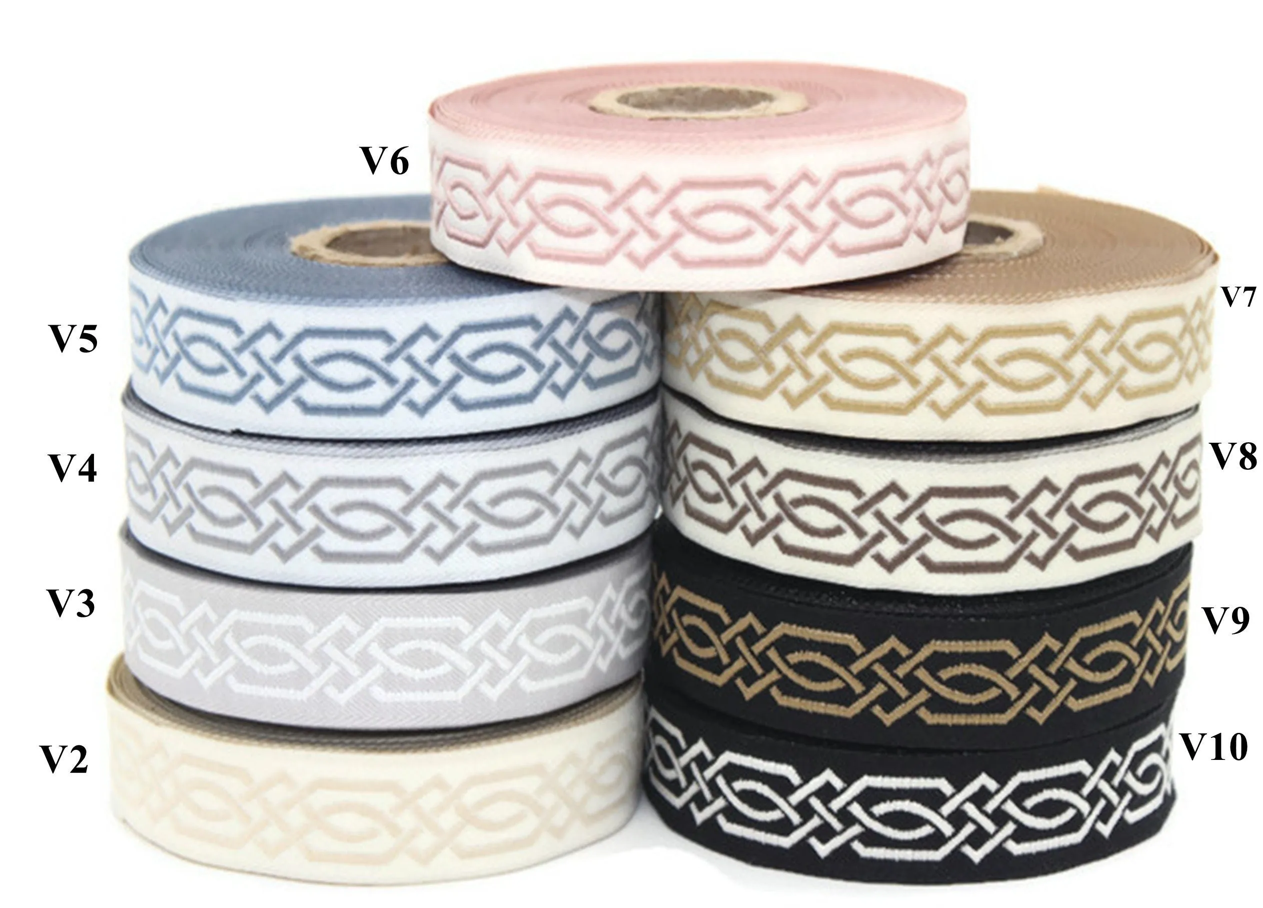 20 mm Silver-Black Celtic Claddagh 0.78 (inch) | Celtic Ribbon | Embroidered Woven Ribbon | Jacquard Ribbon | 20 mm Wide | 20272