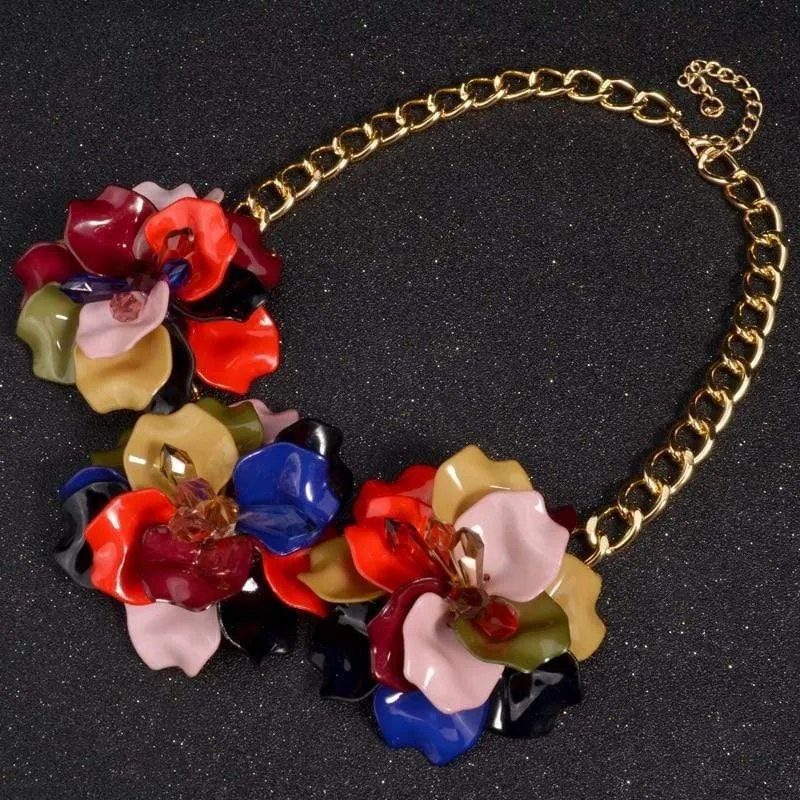 Abstract Flowers Oversized Choker Necklace