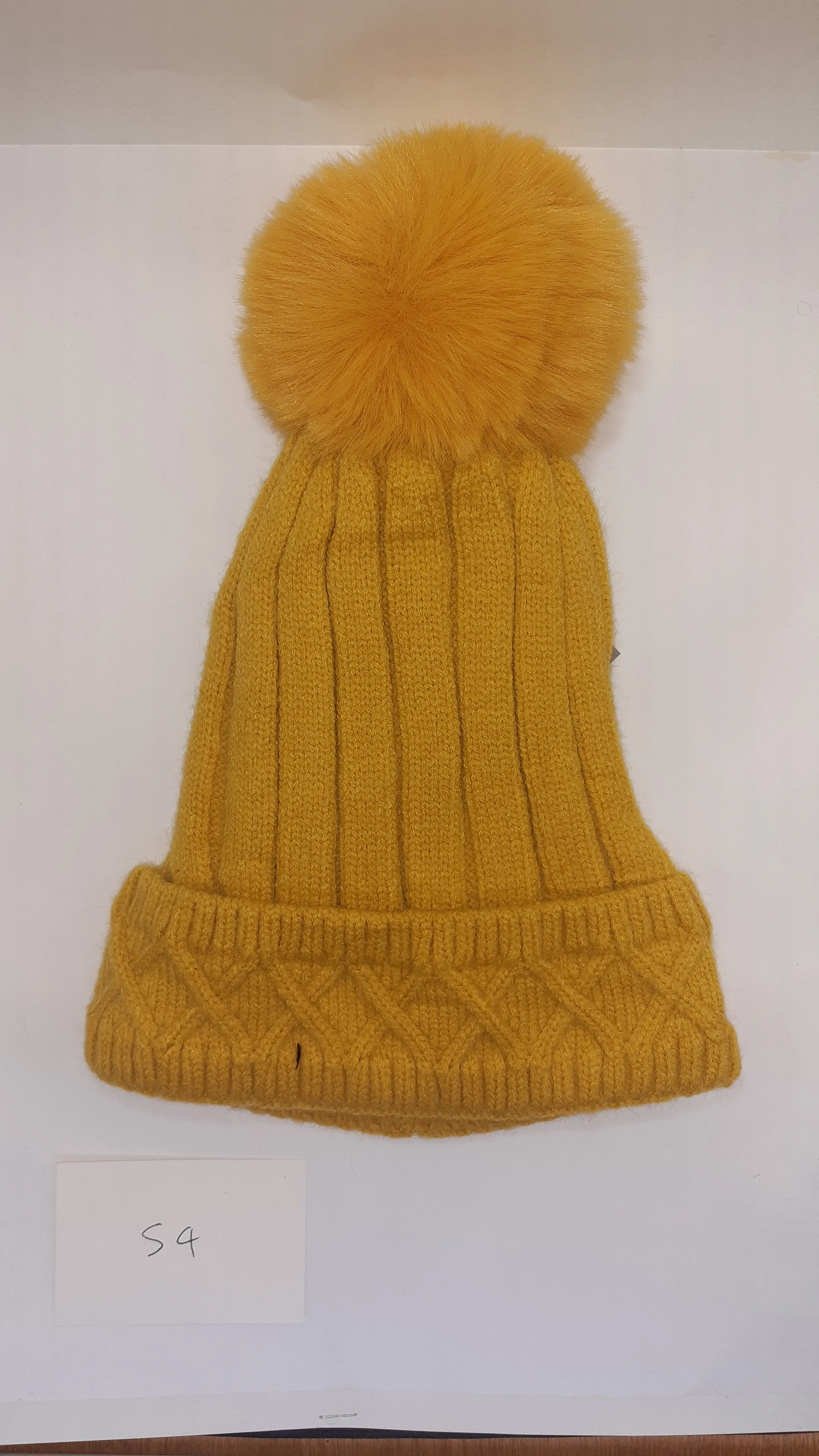 ACRYLIC PLAIN RIBBED WITH  CABLE TURN UP POM POM HAT AW23-RMD-54