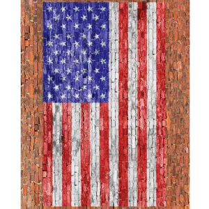 American Flag on Brick Printed Backdrop