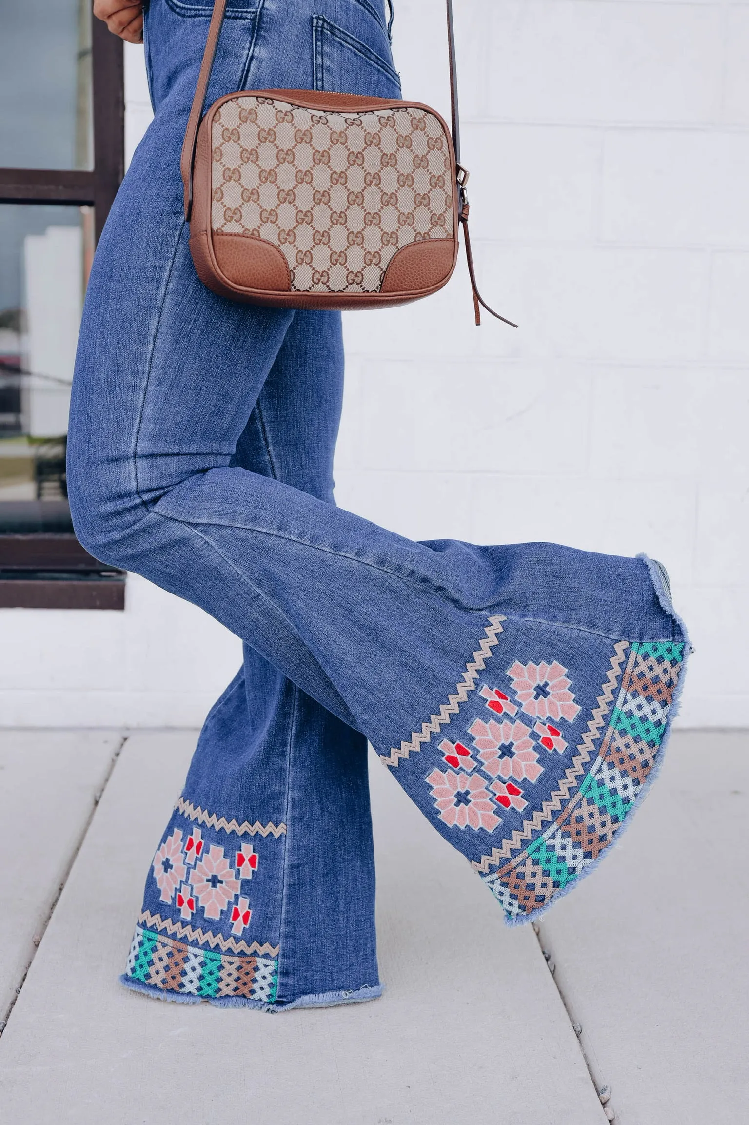 Atzi Embroidered Bell Bottom Jeans