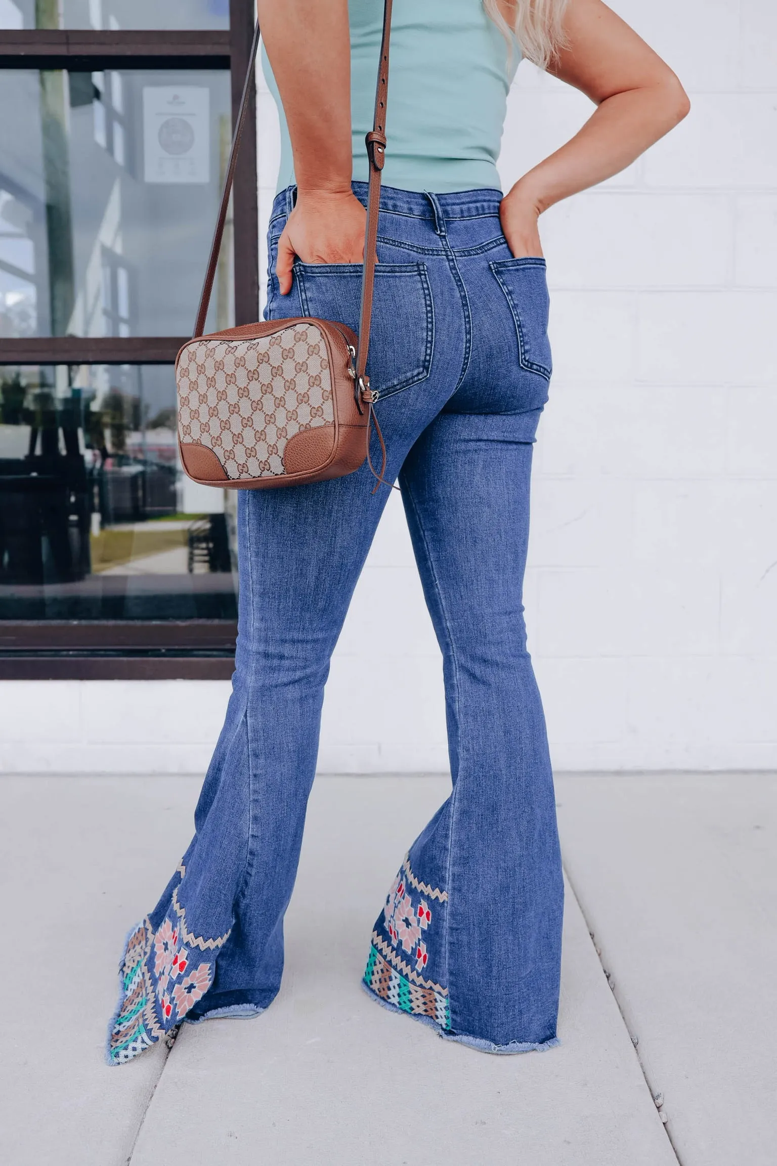 Atzi Embroidered Bell Bottom Jeans