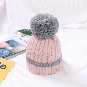 Baby Knitted Cap with Faux Fur - Pink