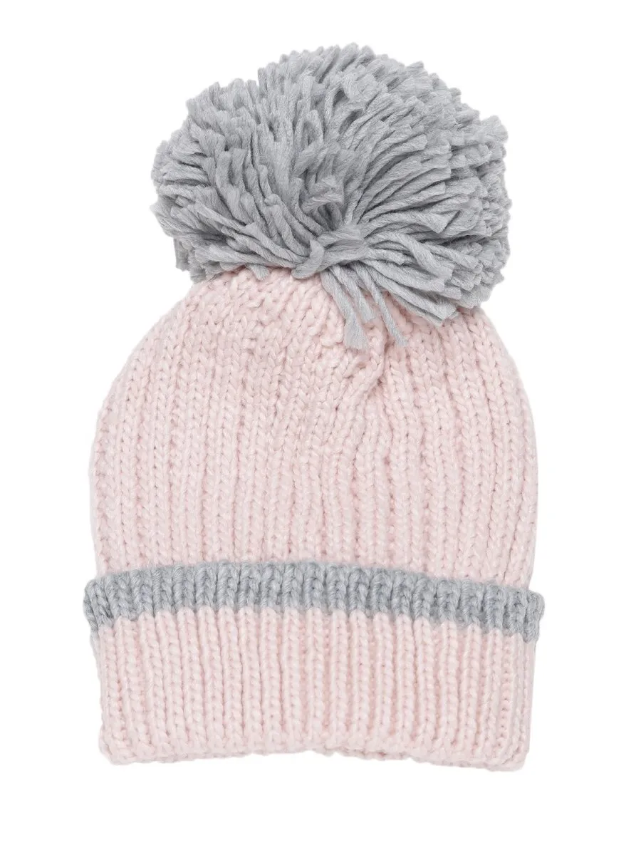 Baby Knitted Cap with Faux Fur - Pink