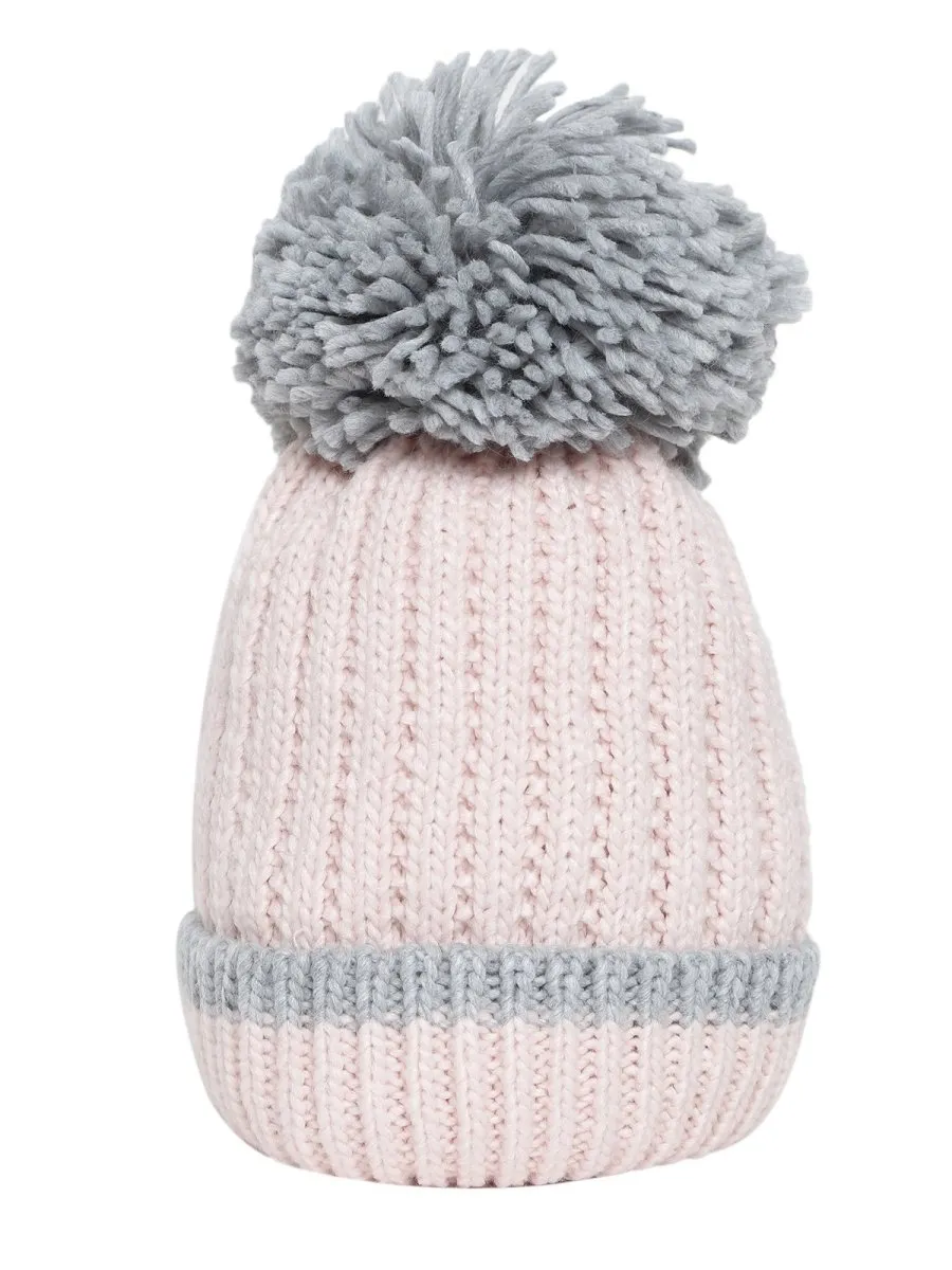 Baby Knitted Cap with Faux Fur - Pink