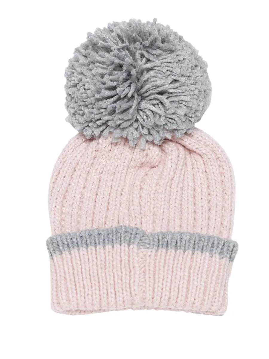 Baby Knitted Cap with Faux Fur - Pink