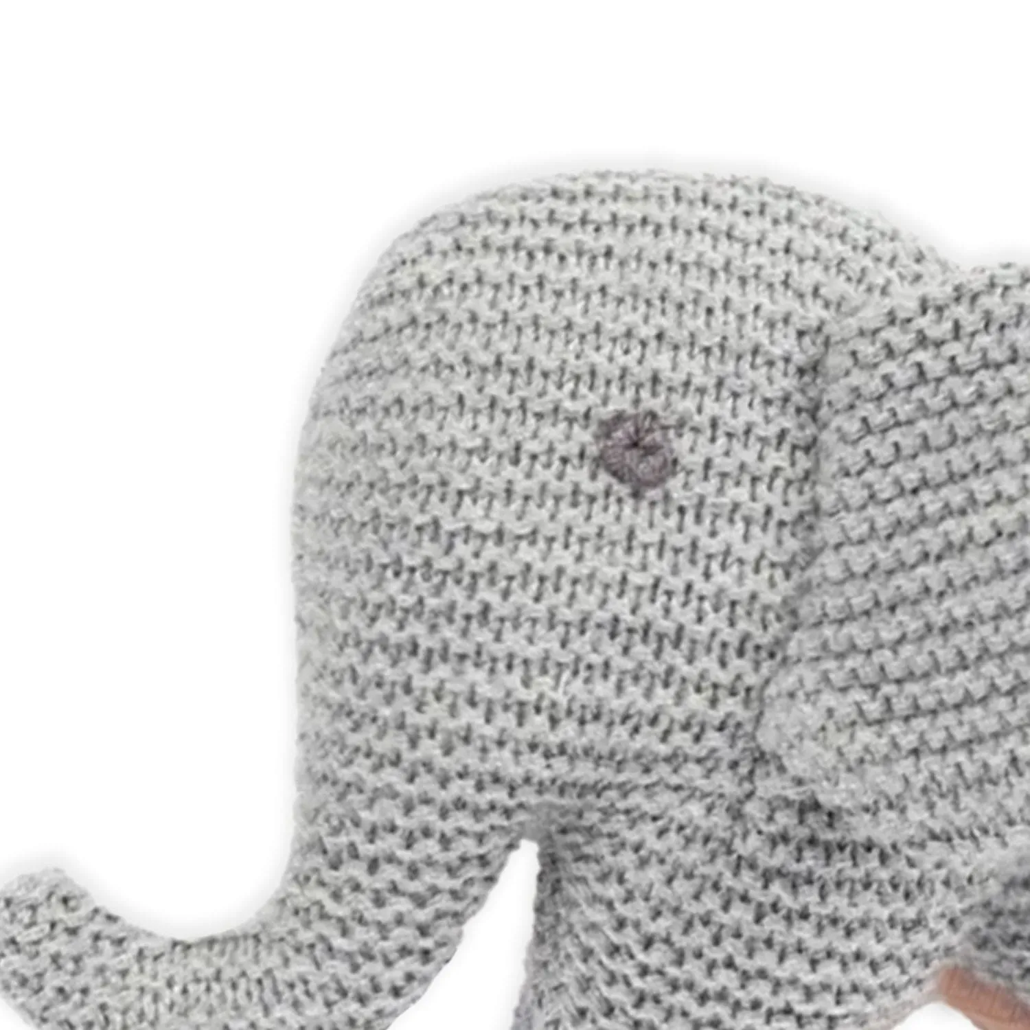 Baby Moo Elephant Wooden Teething Ring Soft Knitted Handheld Rattle - Grey