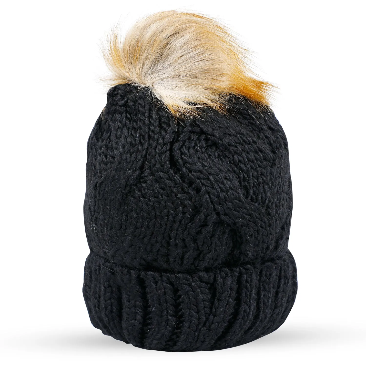 Baby Moo Pom Pom Knitted Woollen Cap - Black