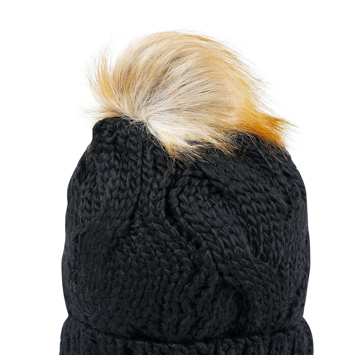 Baby Moo Pom Pom Knitted Woollen Cap - Black