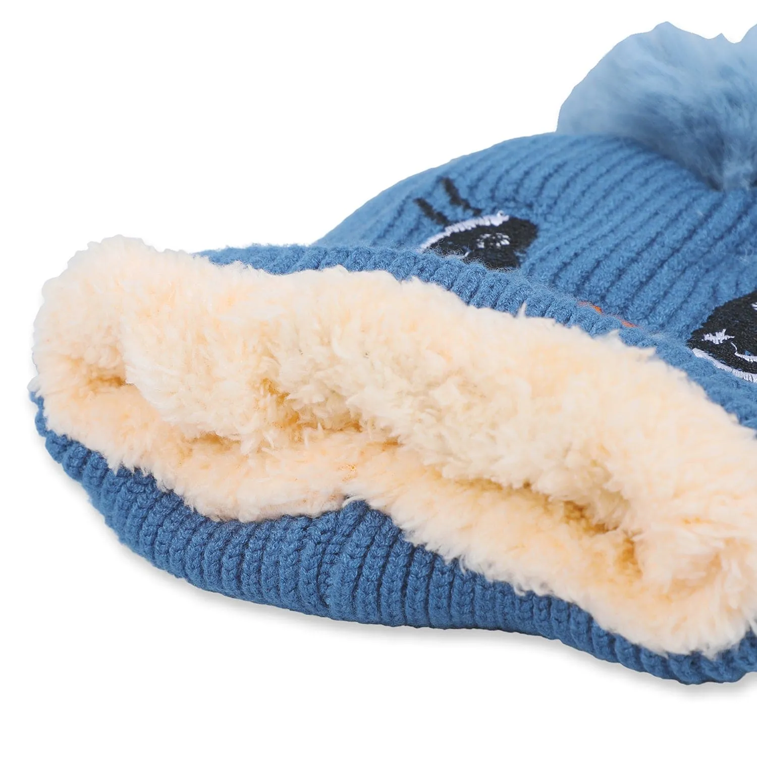 Baby Moo Tweety Eyes Pom Pom Woollen Cap - Blue