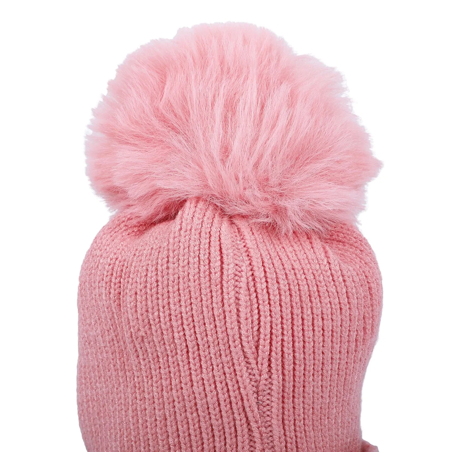 Baby Moo Tweety Eyes Pom Pom Woollen Cap - Peach