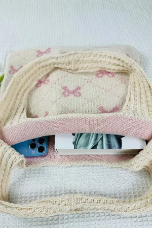 Beige Bow Knitted Bag