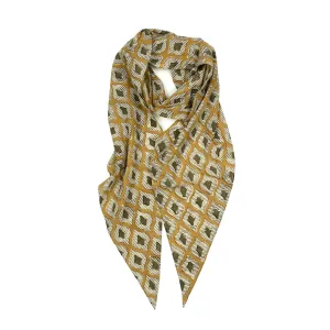 Bias cut scarf in khaki Ikat-style printed cotton