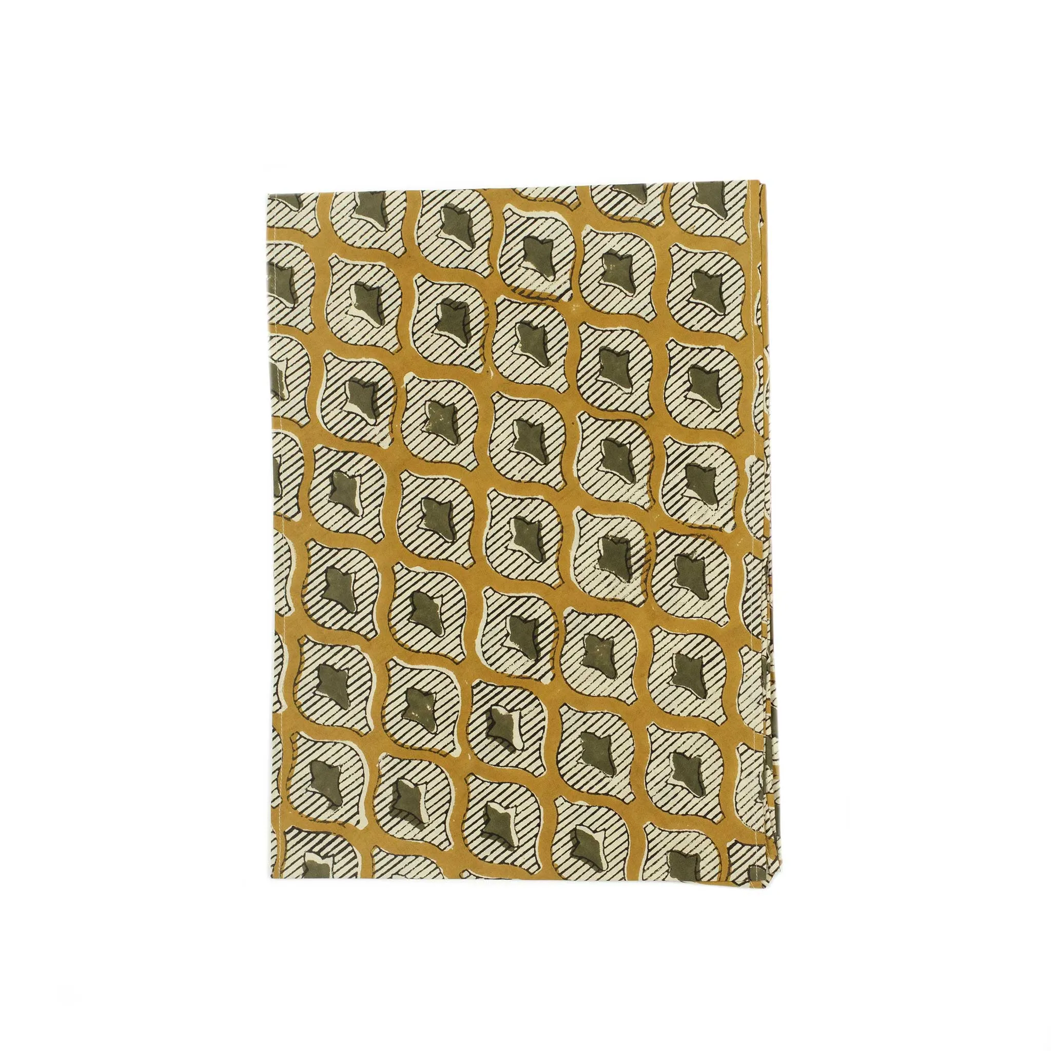 Bias cut scarf in khaki Ikat-style printed cotton