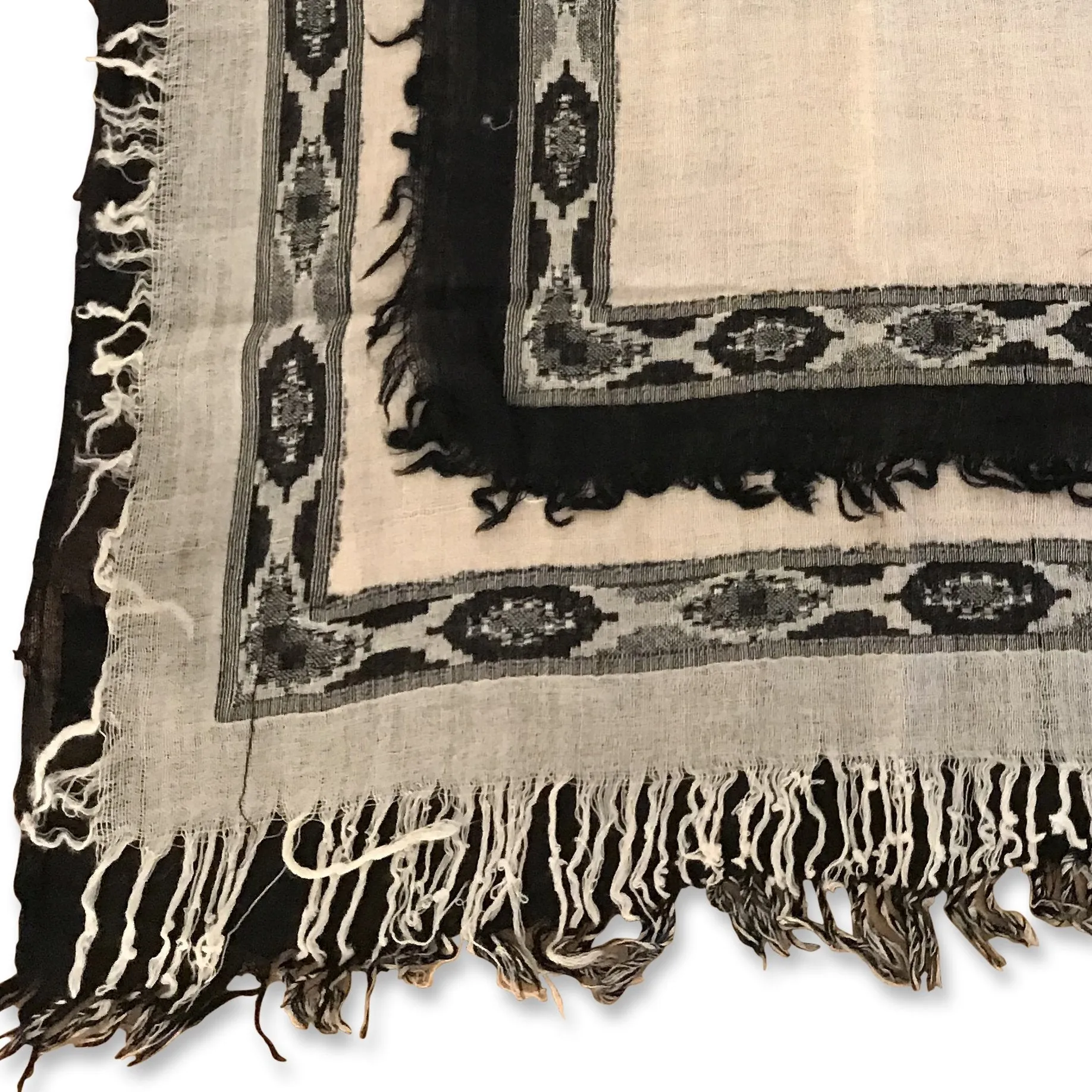 Black & Cream Ikat Scarf - Merino Wool