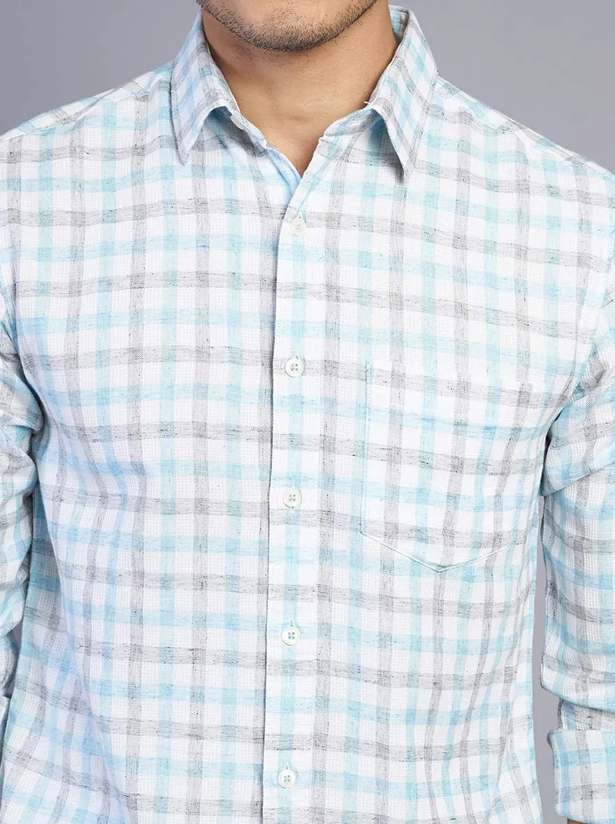 Blue Checked Slim Fit Casual Shirt | Greenfibre