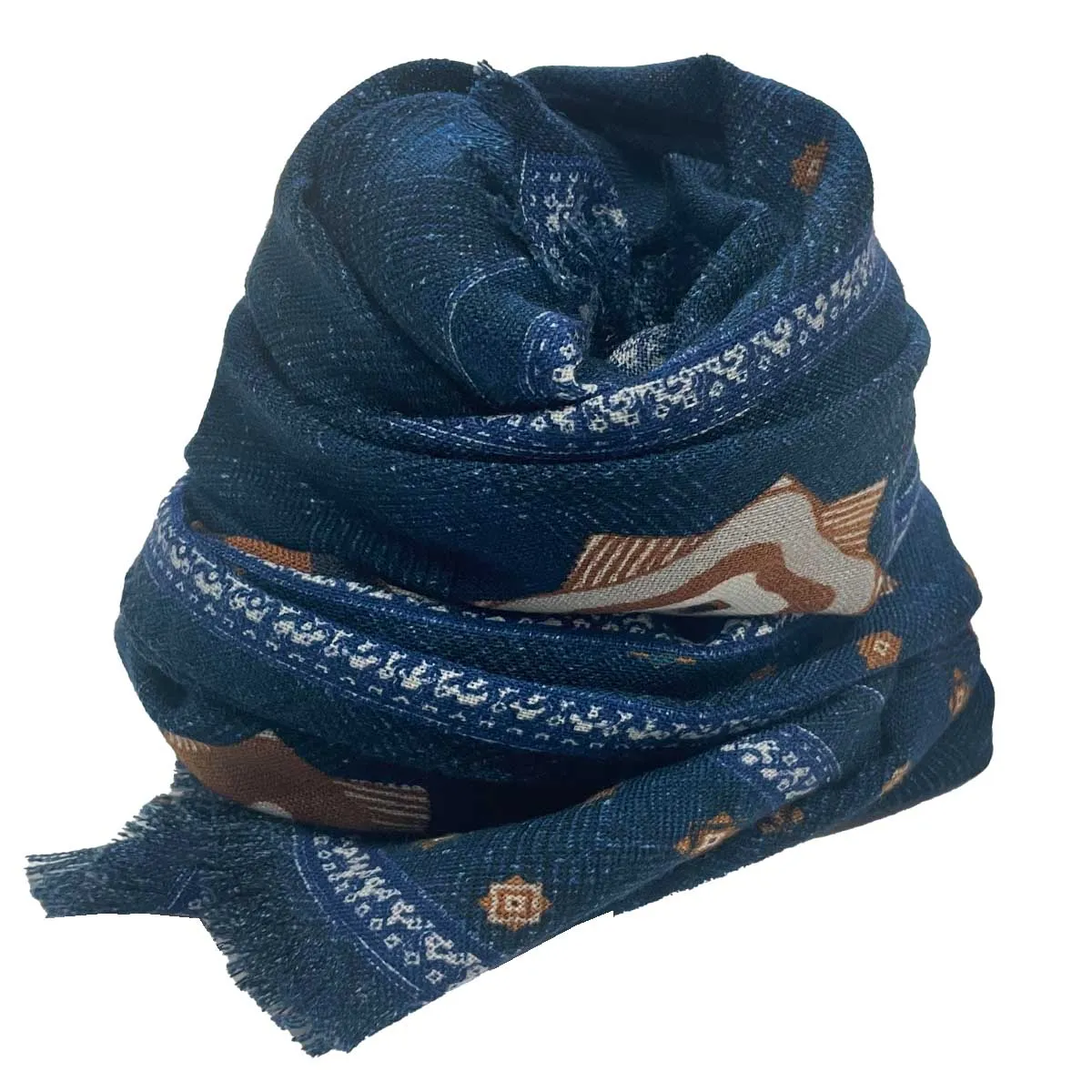 Blue wool scarf with macro medallion design - MADRID