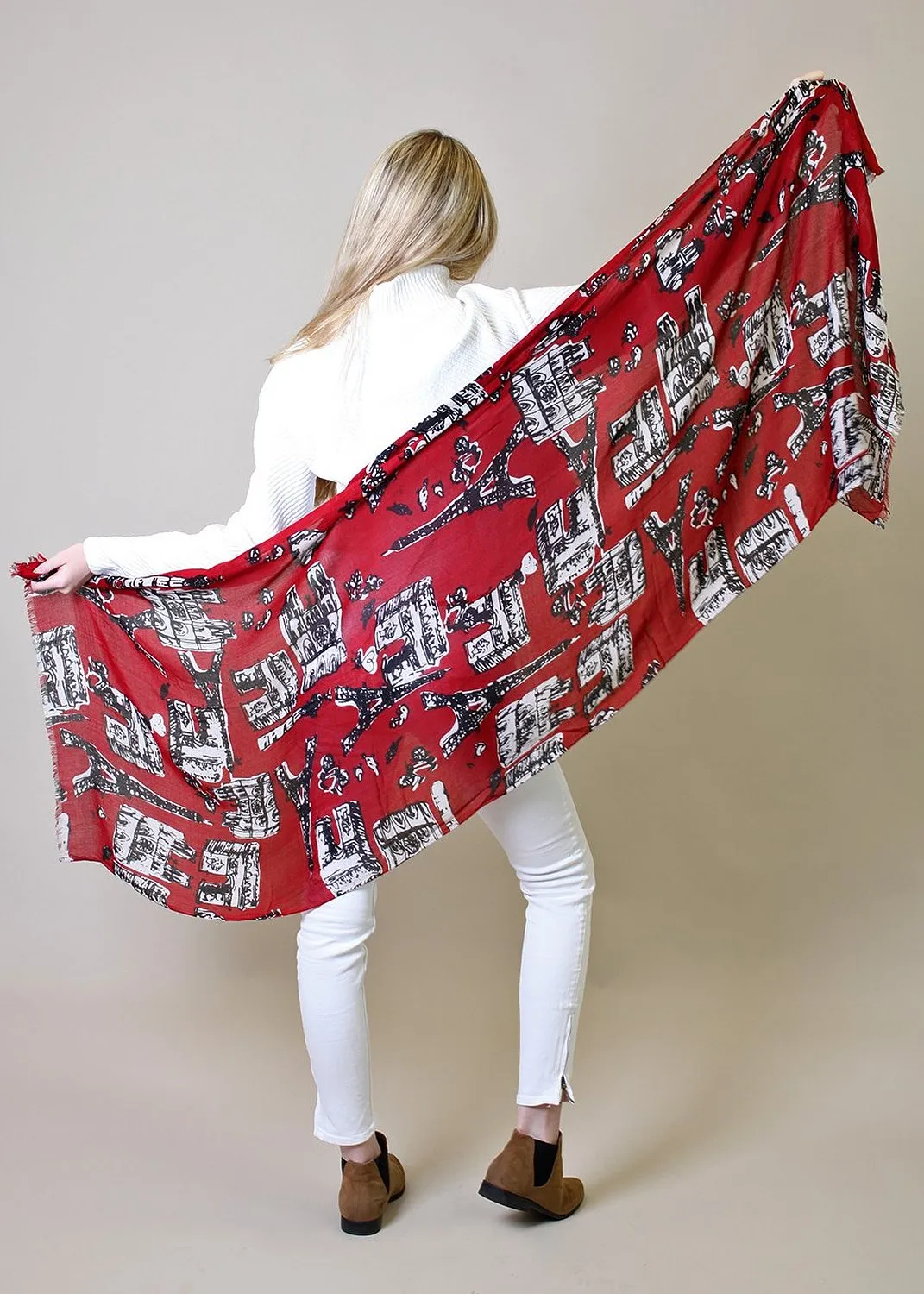 Bonjour Paris Scarf (Red)