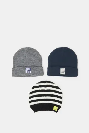 Boys Assorted Knitted Cap Set (3 Piece)