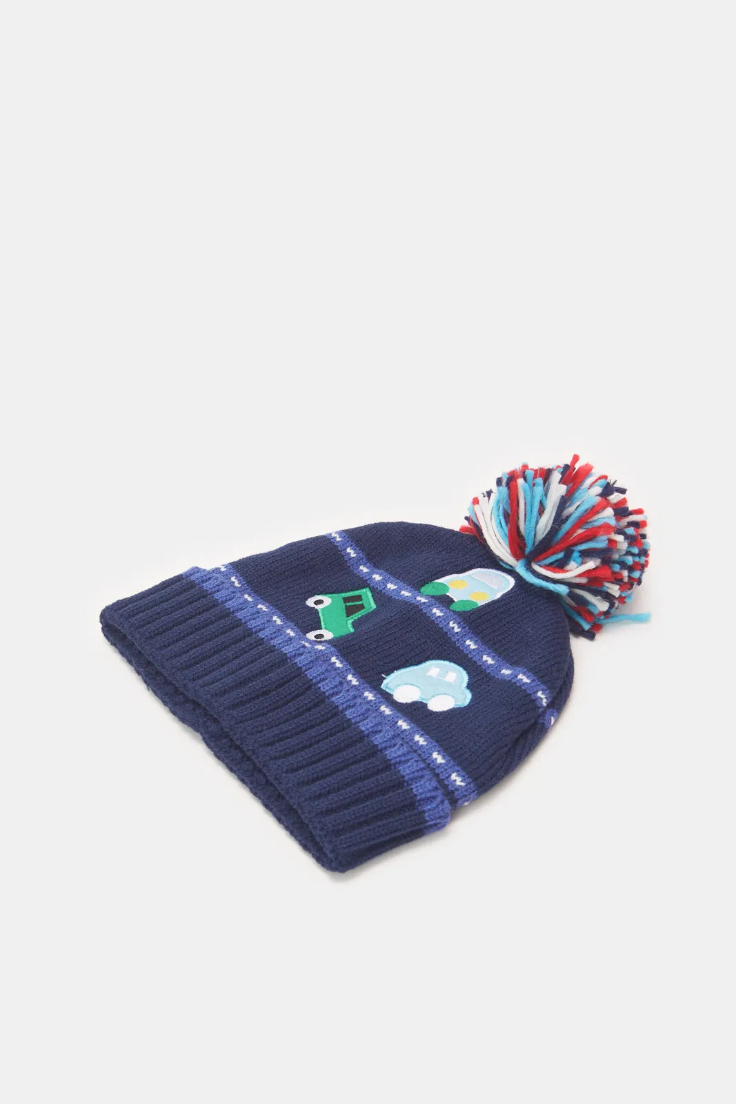 Boys Beige And Navy Knitted Cap Set (2 Piece)