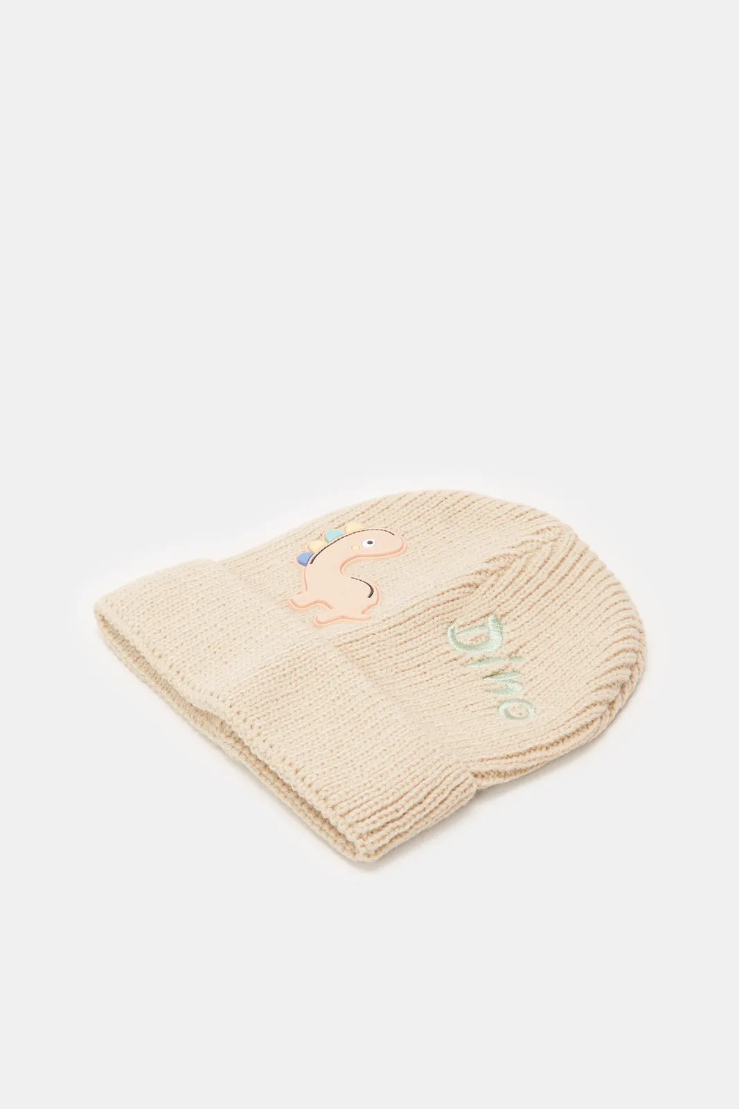 Boys Beige And Navy Knitted Cap Set (2 Piece)