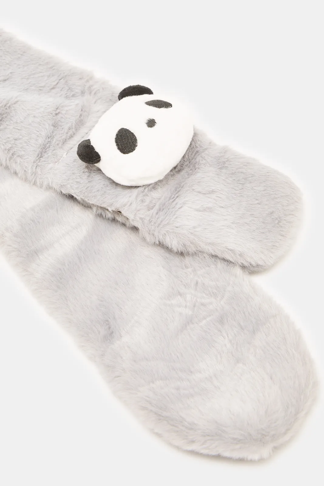 Boys Grey Panda Embroidered Scarf