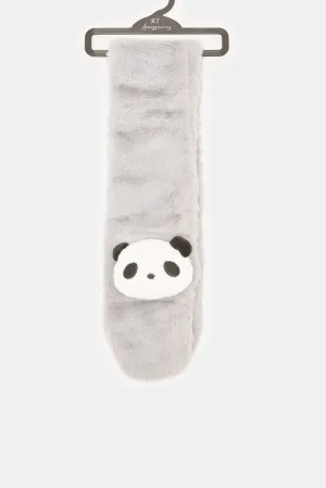 Boys Grey Panda Embroidered Scarf