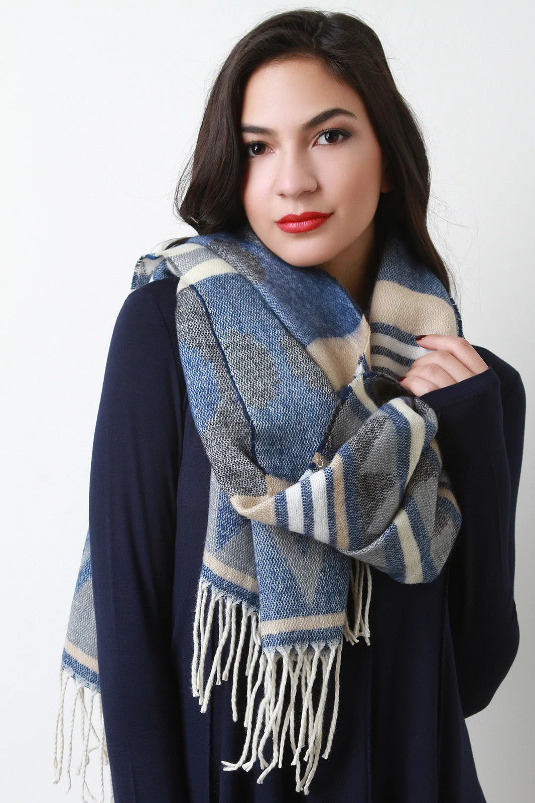 Braided Fringe Tribal Imprint Scarf