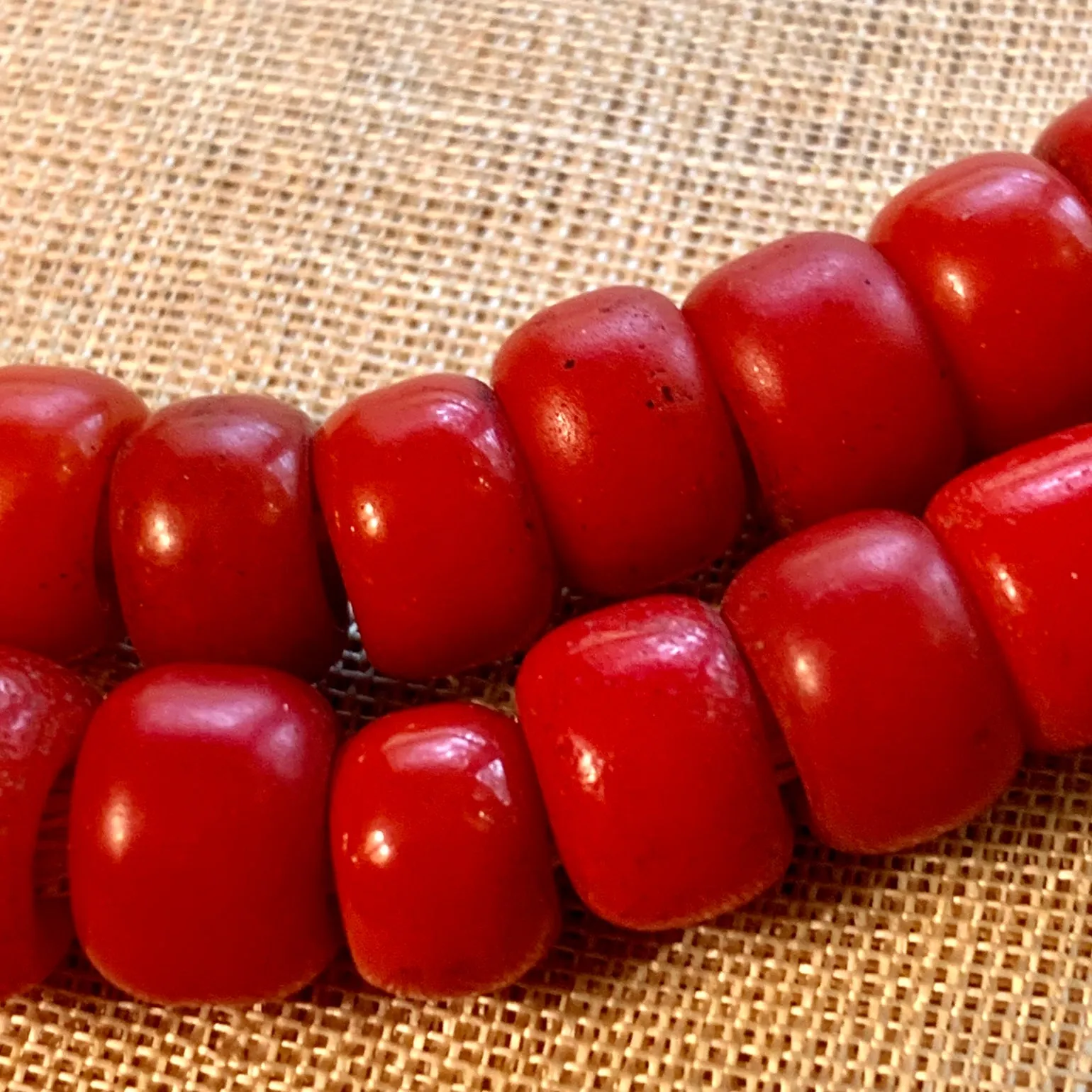 Bright Red Glass Padre Beads, Strand