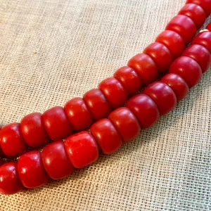 Bright Red Glass Padre Beads, Strand