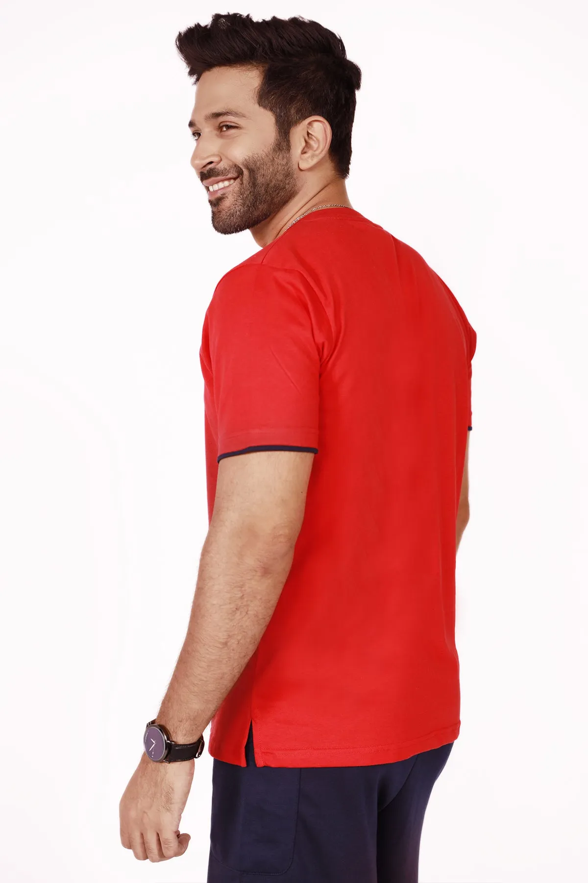 Bright Red Mock Neckline T-shirt - S22 - MT0183R