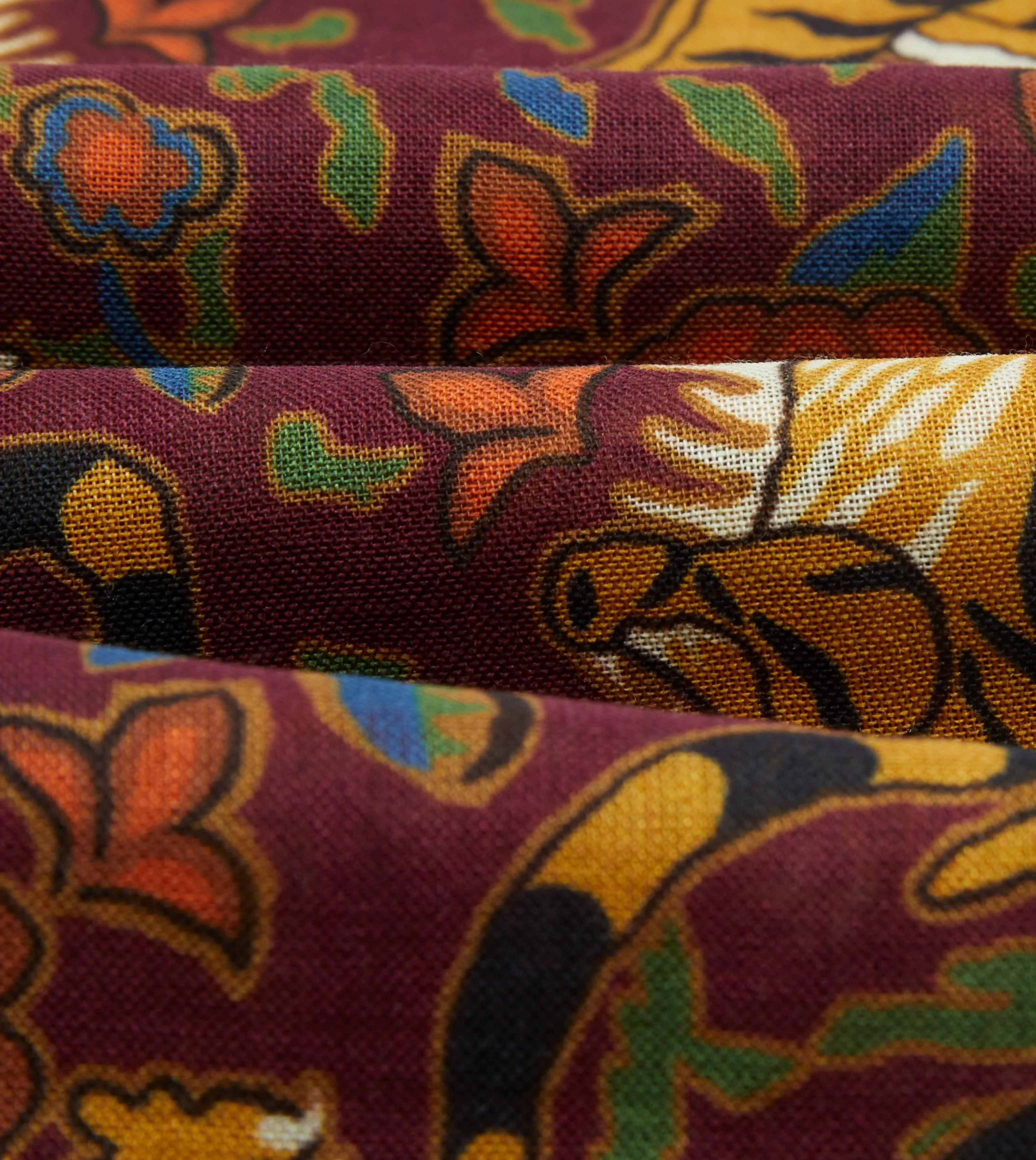 Burgundy Jumbo Tiger Print Wool-Silk Scarf