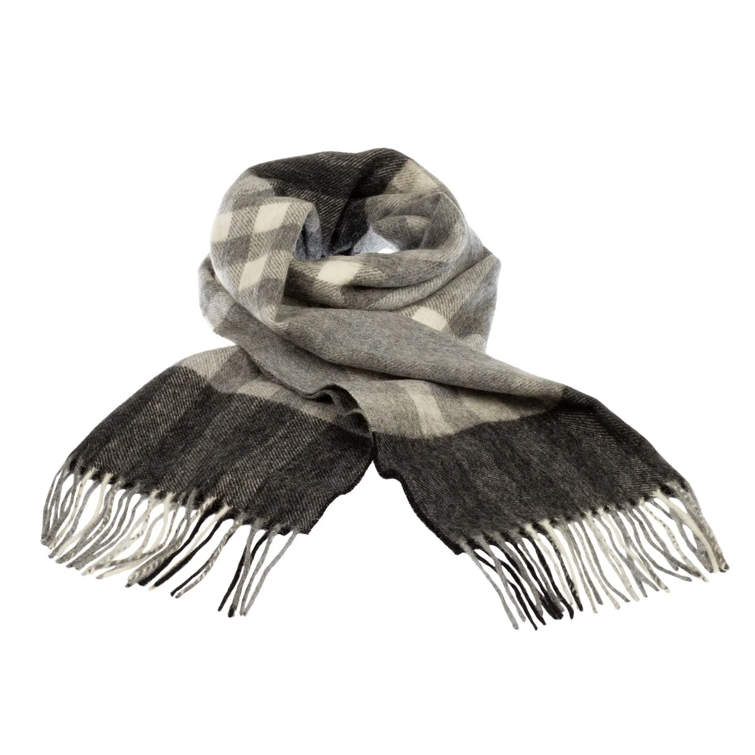 Chequer Tartan 90/10 Cashmere Scarf Bar  Black