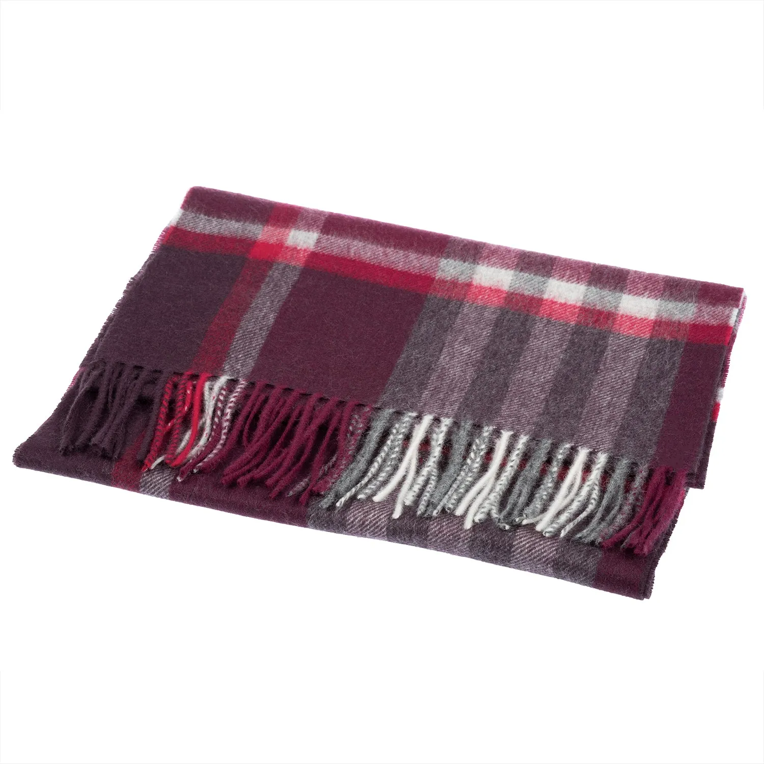 Chequer Tartan 90/10 Cashmere Scarf Bar  Damson