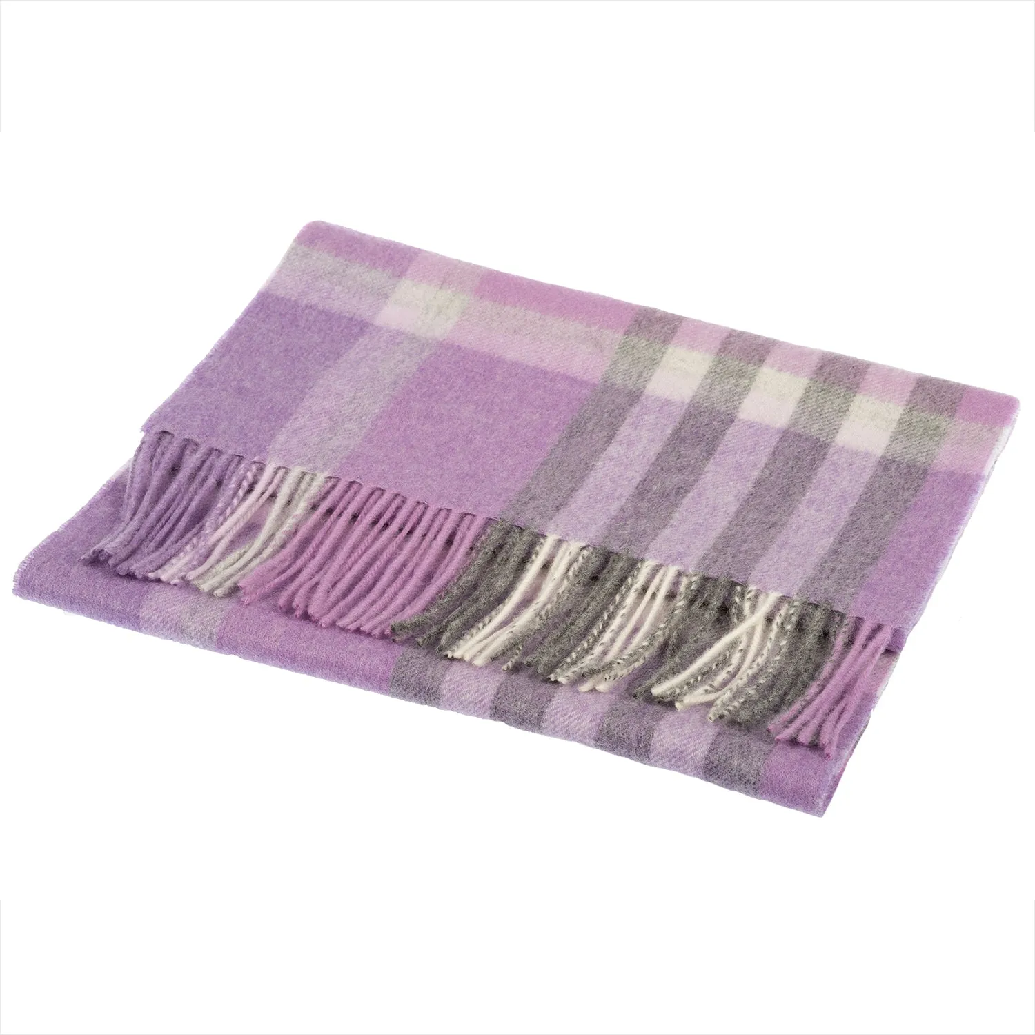 Chequer Tartan 90/10 Cashmere Scarf Bar  Heather