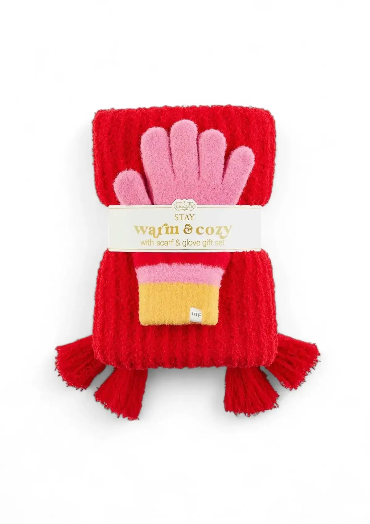 Colorblock Glove And Scarf - Red