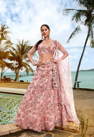 Coral Net Sequins and thread embroidery Semi-Stitched Lehenga choli & Dupatta