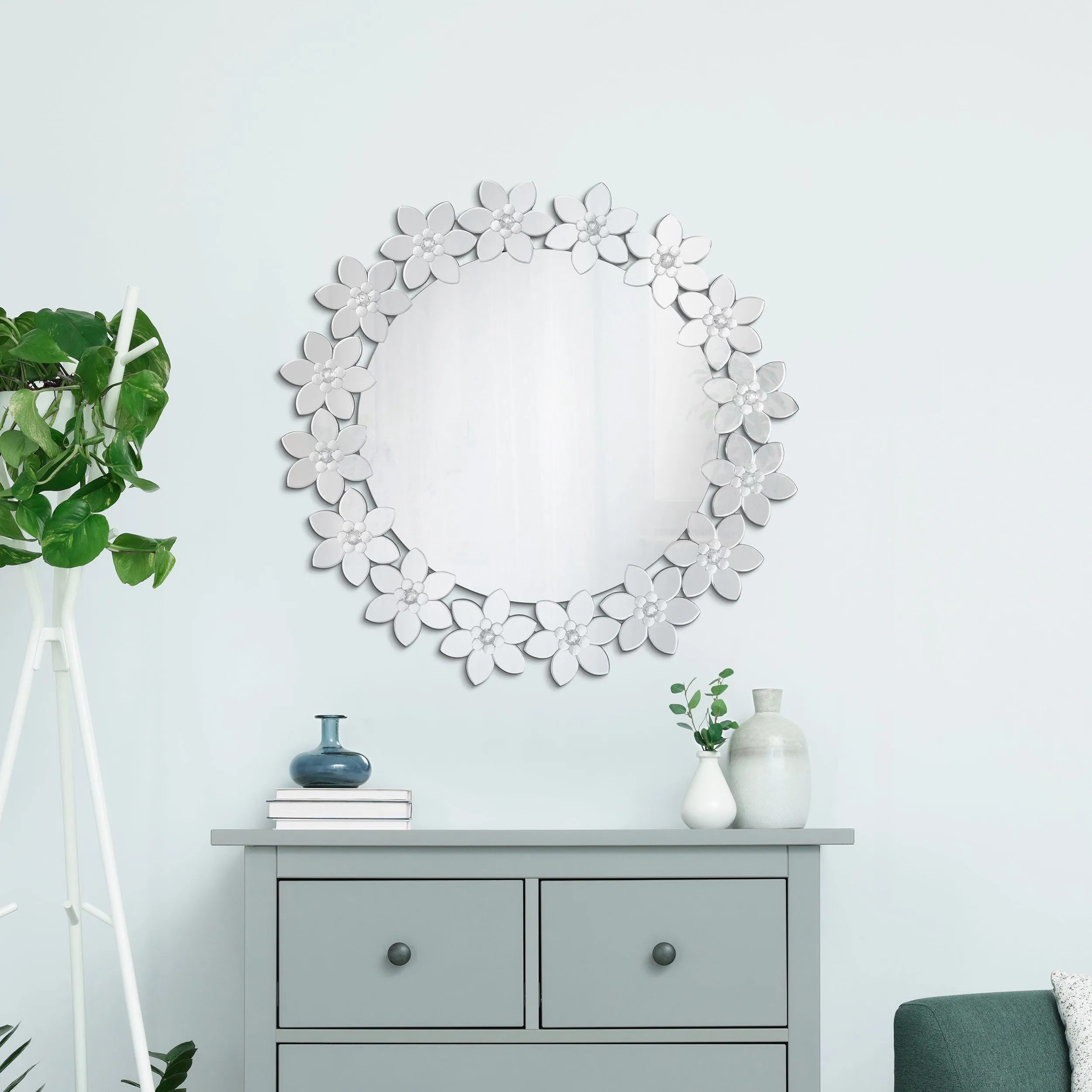 Cordelia Round Floral Frame Wall Mirror