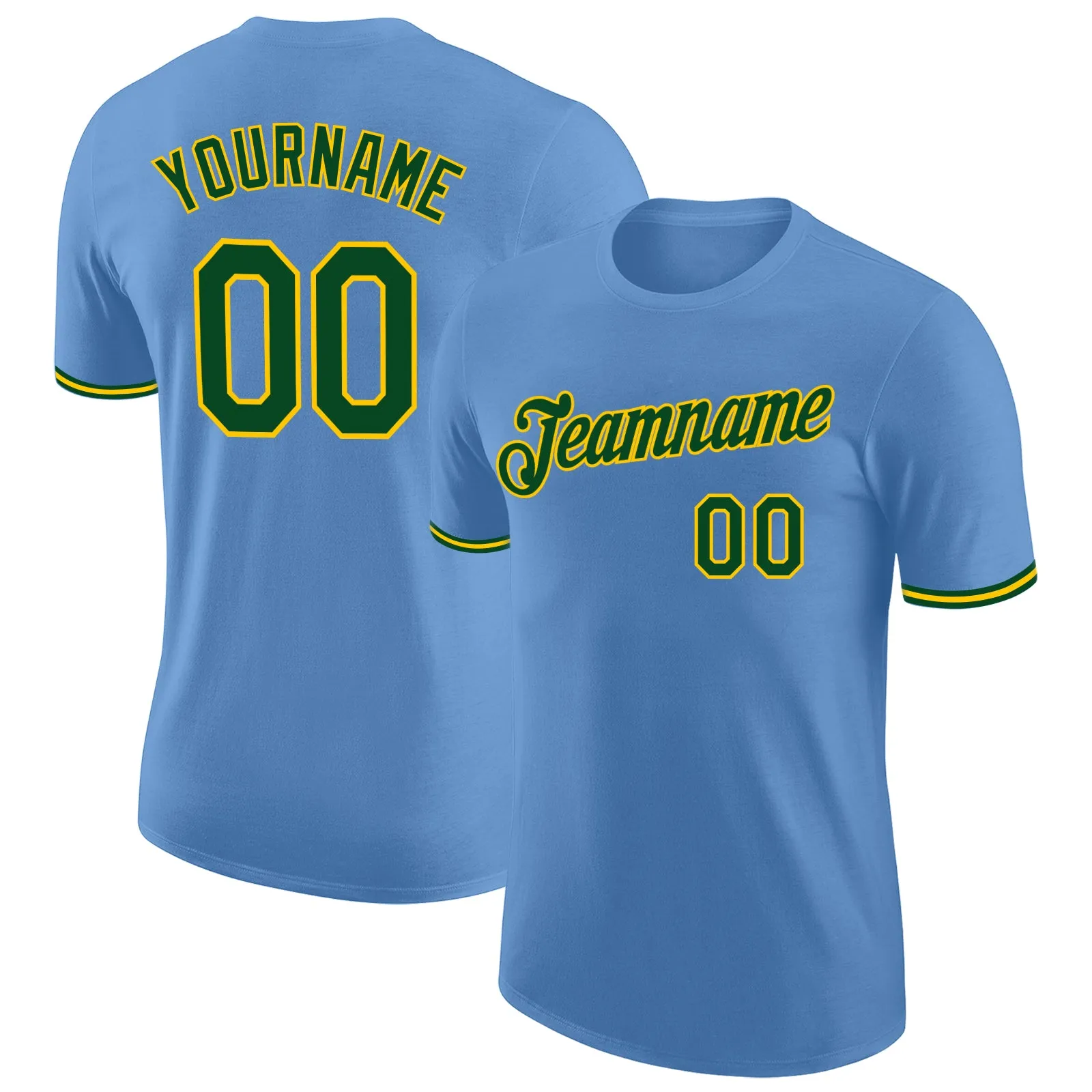 Custom Light Blue Green-Yellow Performance T-Shirt