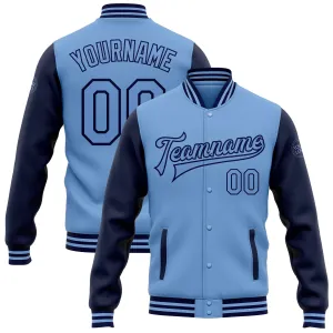 Custom Light Blue Navy Bomber Full-Snap Varsity Letterman Two Tone Jacket