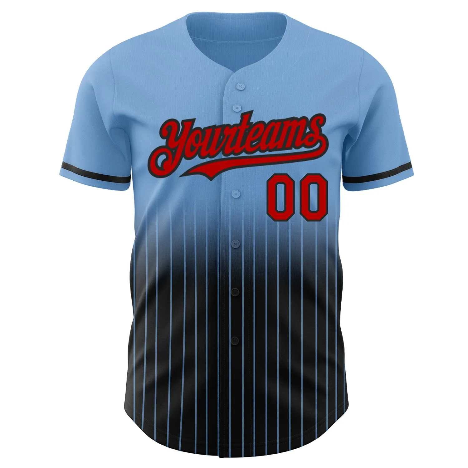 Custom Light Blue Pinstripe Red-Black Authentic Fade Fashion Baseball Jersey