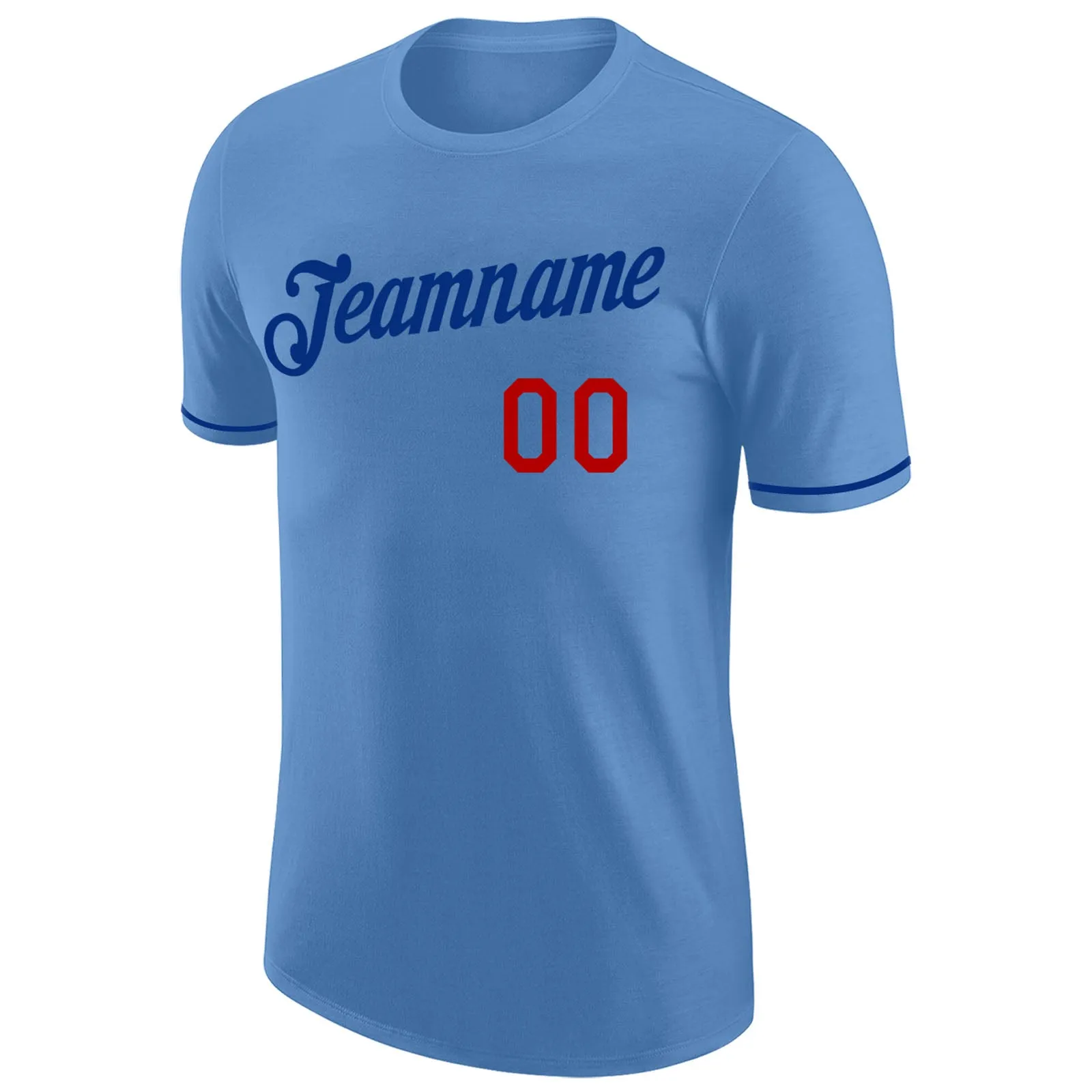 Custom Light Blue Royal-Red Performance T-Shirt