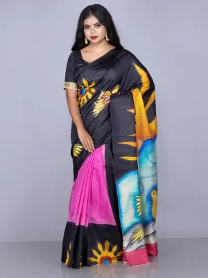 Elegant Hand Painted Bishnupuri Katan Silk Saree